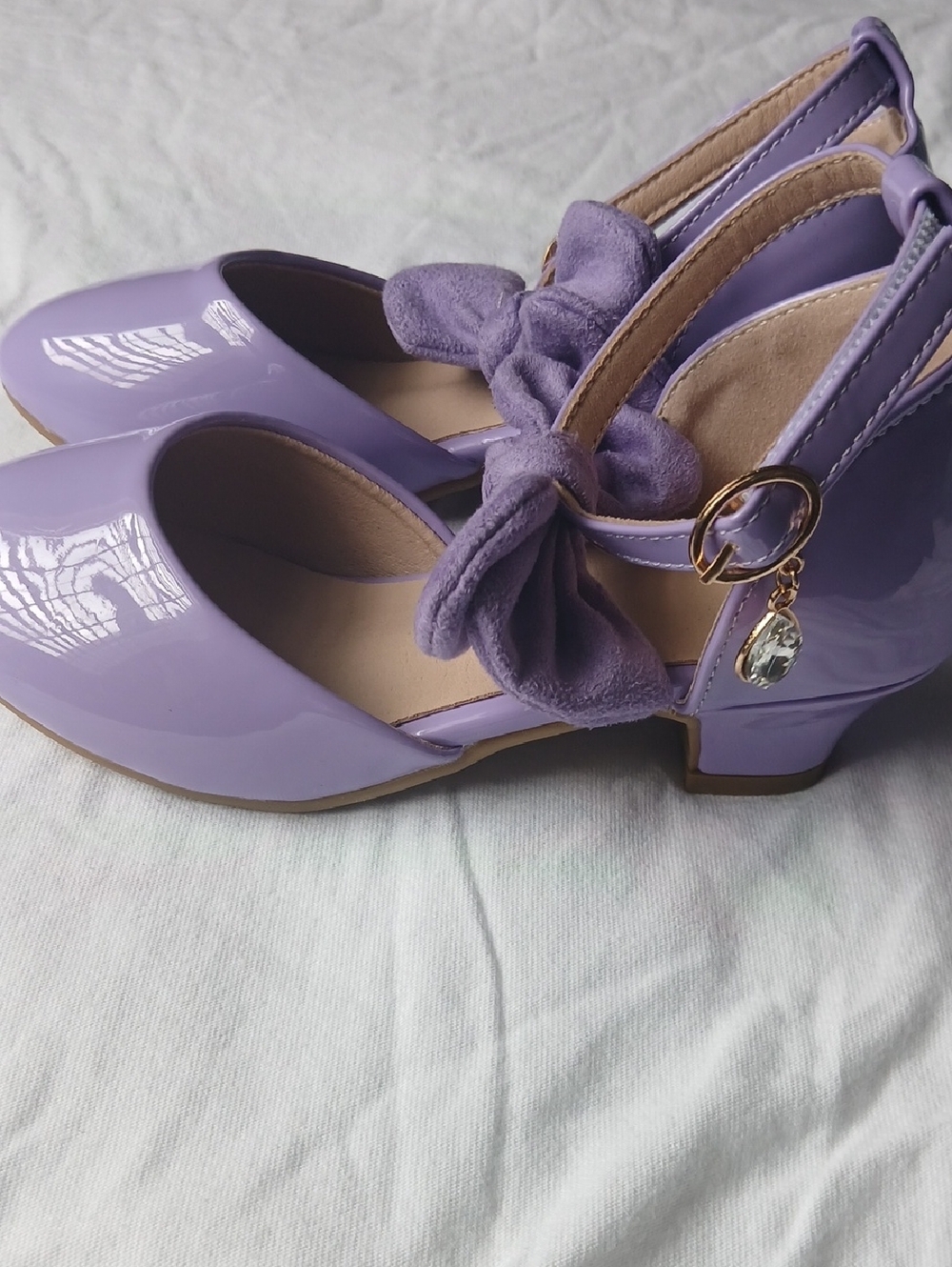 Lilac Patent Mary Jane Heels with Bow Accent - Women